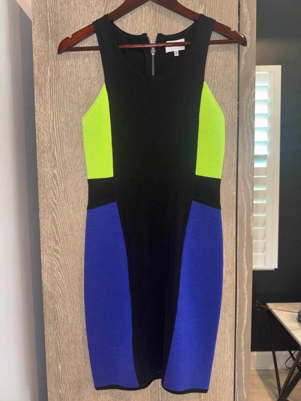 Milly Black Sheath Dress with Neon Lime & Royal Blue Panels